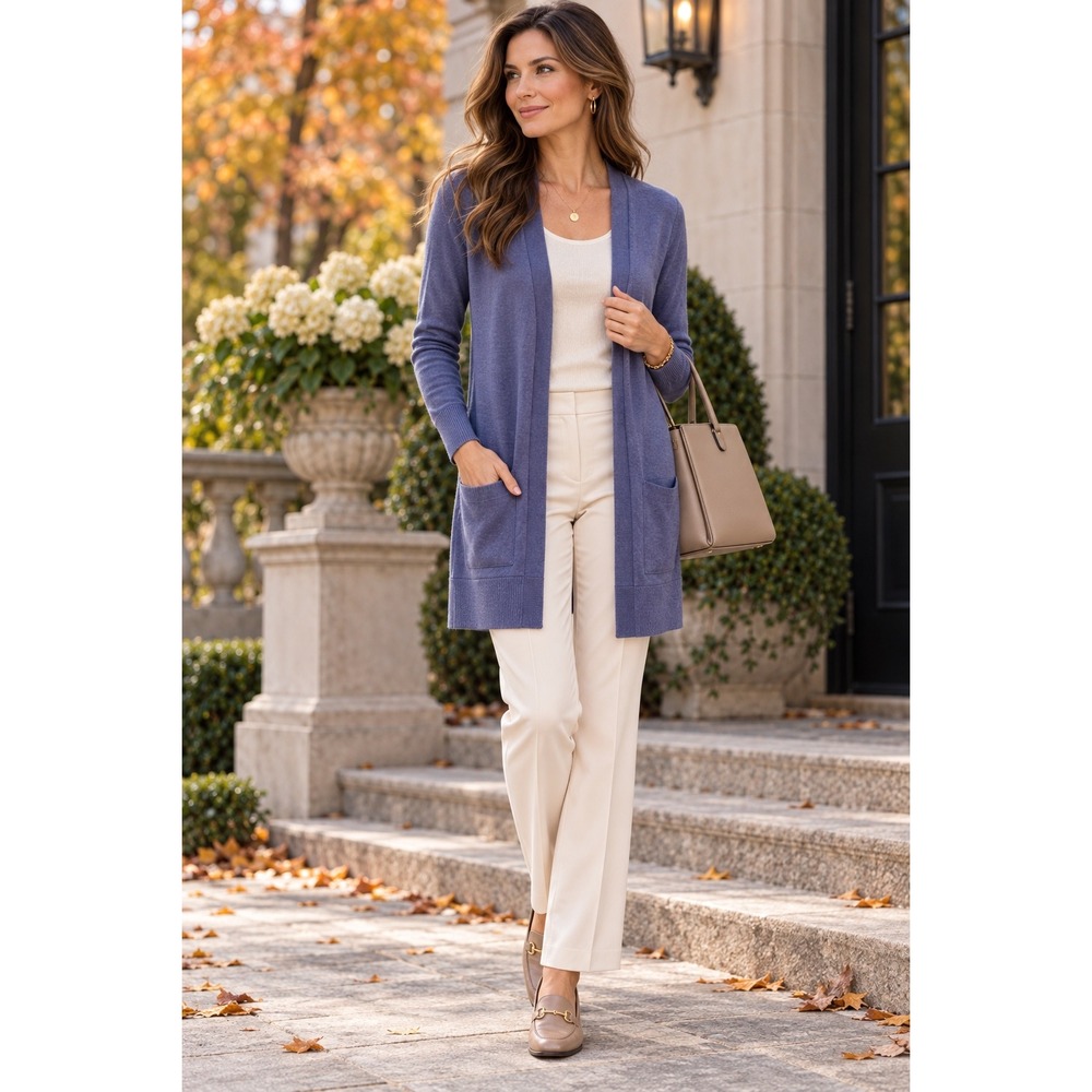 Halogen Womens Purple Blue 100% Merino Wool Longline Button Front Cardigan S